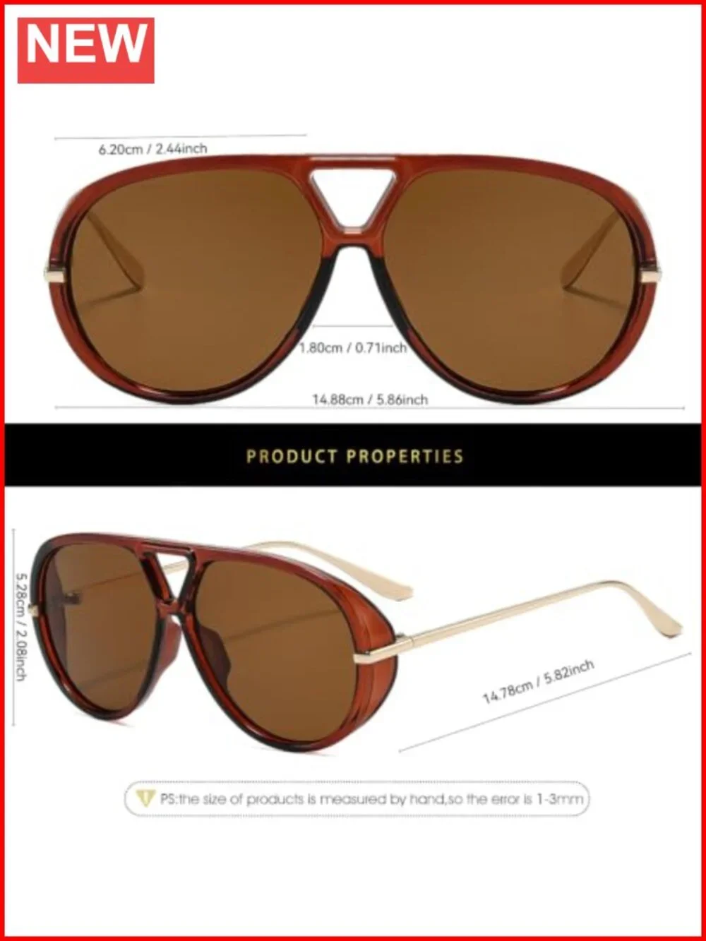 Oversized Retro Aviator Sunglasses UV400 Plastic Frame Women Men
